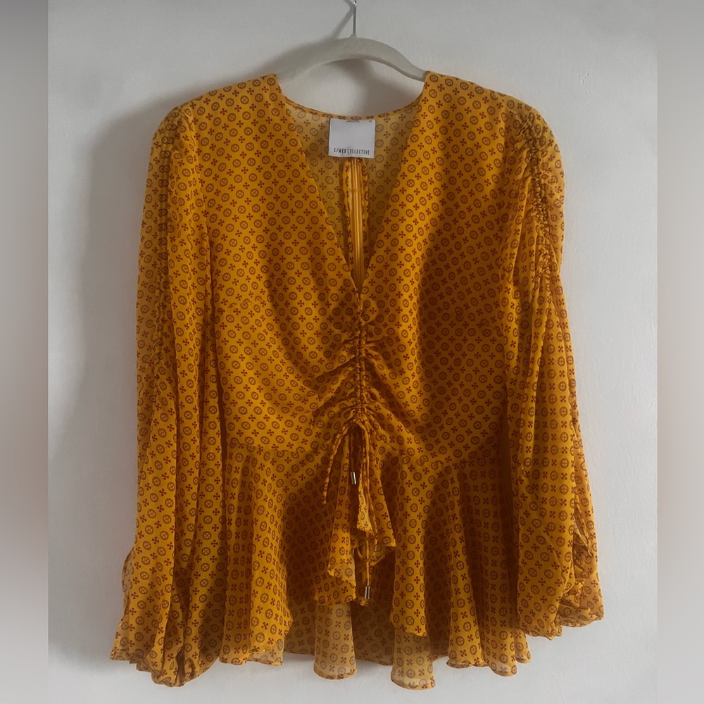 C/MEO Collective Yellow Bell Sleeve Peplum Blouse